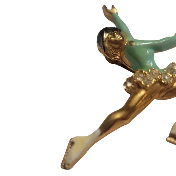 Vintage Gold and Green Ice Skater Brooch - Picture 3 of 7